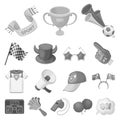 Fan and Attributes monochrome icons in set collection for design. Sports Fan vector symbol stock web illustration. Royalty Free Stock Photo