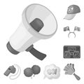 Fan and Attributes monochrome icons in set collection for design. Sports Fan vector symbol stock web illustration. Royalty Free Stock Photo