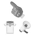 Fan and Attributes monochrome icons in set collection for design. Sports Fan vector symbol stock web illustration. Royalty Free Stock Photo