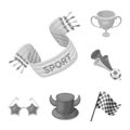 Fan and Attributes monochrome icons in set collection for design. Sports Fan vector symbol stock web illustration. Royalty Free Stock Photo