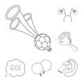 Fan and Attributes outline icons in set collection for design. Sports Fan vector symbol stock web illustration. Royalty Free Stock Photo