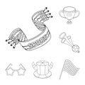 Fan and Attributes outline icons in set collection for design. Sports Fan vector symbol stock web illustration. Royalty Free Stock Photo
