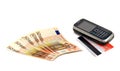 Fan of banknotes of euro and phone