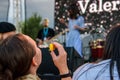 Fan blowing bubbles at Valeria Stoica live concert at Hangariada - aeronautical festival in Lasi