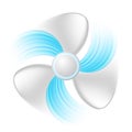 Fan with blue air currents isolated on a white background. Ventilator refrigeration, air conditioning, climate control