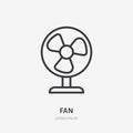 Fan conditioner flat line icon. Vector outline illustration of vintage propeller. Black color thin linear sign for small Royalty Free Stock Photo