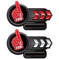 Fan foam hand on red and white arrow ads