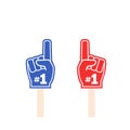 Fan glove number 1 on a stick, red and blue colored