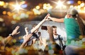 Fan making high five with singer at club concert Royalty Free Stock Photo