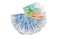 Israeli money notes. Fan of shekel banknotes isolated. Royalty Free Stock Photo
