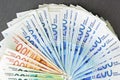 Israeli money notes. Fan of shekel banknotes Royalty Free Stock Photo