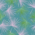 Fan palm leaves seamless pattern.Retro tropical branch in engraving style