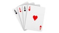 A fan of playing cards consisting of four Ace Isolated on white background. 3d rendering Illustration of all the aces as