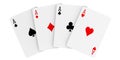 A fan of playing cards consisting of four Ace of Spades, Diamonds, Clubs, Hearts. 3d rendering Illustration of all the