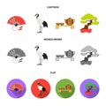 Fan, red crown crane, tea ceremony, bonsai.Japan set collection icons in cartoon,flat,monochrome style vector symbol