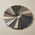 A fan-shaped arrangement of texture samples with varying shades of gray, brown, Royalty Free Stock Photo