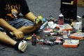 The fan of Tamiya mini race car preparing their car for the racing competition.
