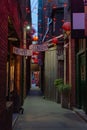 Fan Tan Alley in Chinatown between Fisgard Street and Pandora Avenue, Victoria, BC, Canada