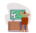 Fan Watching Football Match on Tv Holding Head due to the Goal. Male Character Soccer Supporter Sitting on Couch