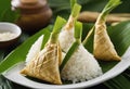 fan white field focus shape Food using leaves made depth triangular palm Asian Ketupat Shallow Palas wrapped rice Royalty Free Stock Photo