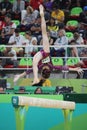 Fan Yilin of China competes during a balance beam event of women`s team final of Artistic Gymnastics at the 2016 Rio Olympic Games Royalty Free Stock Photo