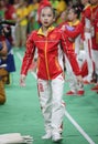 Fan Yilin of China competes during a balance beam event of women`s team final of Artistic Gymnastics at the 2016 Rio Olympic Games Royalty Free Stock Photo