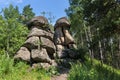 Fanciful rocks on Mount Tserkovka resort Belokurikha in Altai Krai
