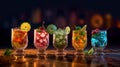 Fancy artisan cocktails and mixed drinks Royalty Free Stock Photo