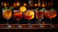 Fancy artisan cocktails and mixed drinks Royalty Free Stock Photo