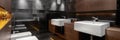 Fancy bathroom with two washbasins, panorama Royalty Free Stock Photo