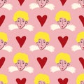 fancy bizarre angels and heart Valentines Day pattern. Illustration in a doodle style