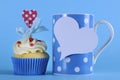 Fancy blue theme cupcake with coffee Royalty Free Stock Photo