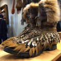 fancy boots with owl feather trim, creative shoe