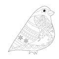 Fancy bullfinch on white background. Contour illustration for coloring book with fantasy bird. Anti stress picture. Line art Royalty Free Stock Photo