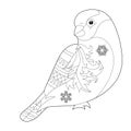 Fancy bullfinch on white background. Contour illustration for coloring book with fantasy bird. Anti stress picture. Line art Royalty Free Stock Photo