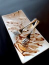 Empty dessert plate with two forks