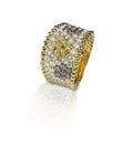 Fancy Colored diamond Pave ring with yellow brown and white stones Royalty Free Stock Photo