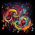 Fancy colorful painting of musical notes