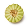 Fancy cut ripe half Galia melon on white background