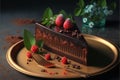 Fancy decorative slice of chocolate cheesecake