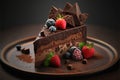 Fancy decorative slice of chocolate cheesecake