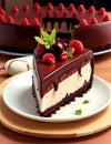 Fancy decorative slice of chocolate cheesecake, generative ai