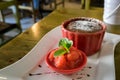 Fancy dessert consisting of chocolate lava cake Royalty Free Stock Photo