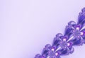 Fancy diagonal ribbon fractal in pleasant purple glitter, resembling flowers. Text space. For candy box designs, templates, cards,