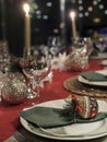 A fancy dinner table decorated for chritsmas Royalty Free Stock Photo