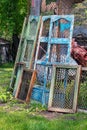 fancy doors and windows on display at a salvage yard Royalty Free Stock Photo