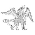 Fancy dragon on white background. Contour illustration for coloring book with fantasy reptile. Anti stress picture. Line art Royalty Free Stock Photo