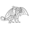 Fancy dragon on white background. Contour illustration for coloring book with fantasy reptile. Anti stress picture. Line art Royalty Free Stock Photo