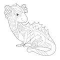 Fancy dragon on white background. Contour illustration for coloring book with fantasy reptile. Anti stress picture. Line art Royalty Free Stock Photo