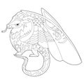 Fancy dragon on white background. Contour illustration for coloring book with fantasy reptile. Anti stress picture. Line art